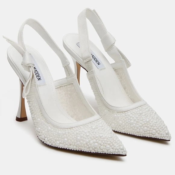‘Bri’ White Lace Pearl Heel - Picture 1 of 6